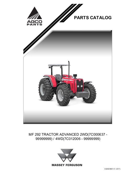 AGCO 292 Tractor (advanced) Parts Book C029205E07 English