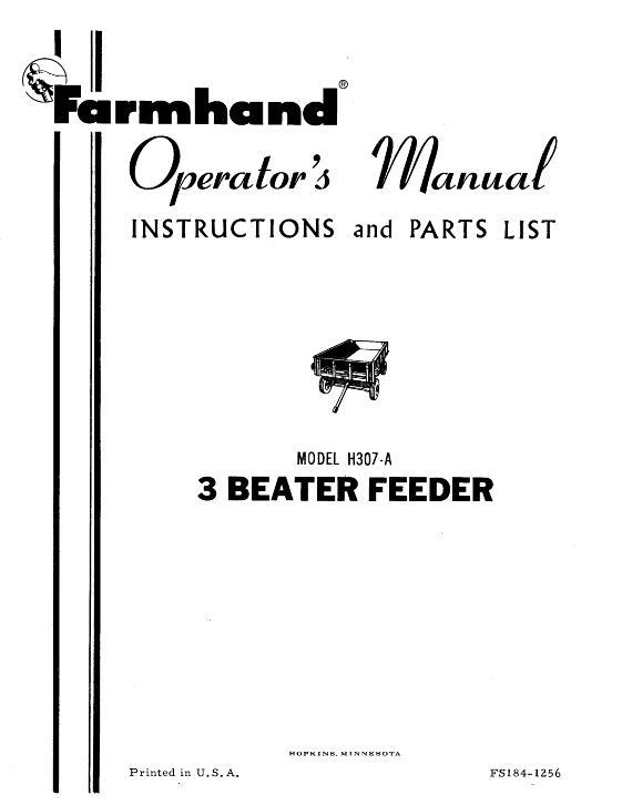 AGCO 3 Beater Feeder (H307-A, 1956) Operator Manual FS1841256 English