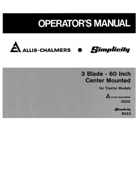 AGCO 3 Blade 60 In Mower (center mount for 5020 tractor) Operator Manual 71664307 English