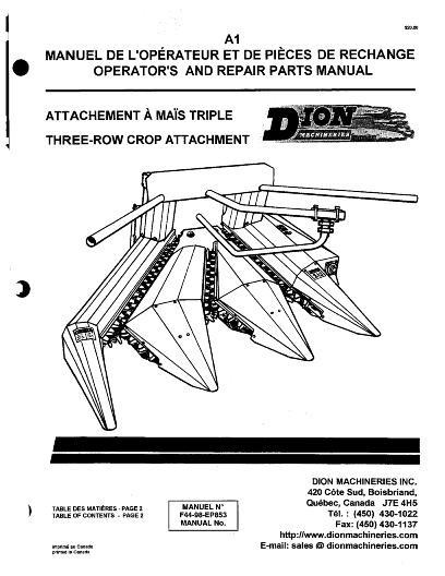 AGCO 3 Row Crop Attachment Parts Book F4498EP853 Multiple