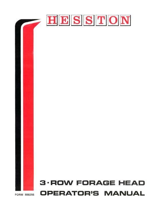 AGCO 3 Row Forage Head Field Queen (1973) Operator Manual 888255 English