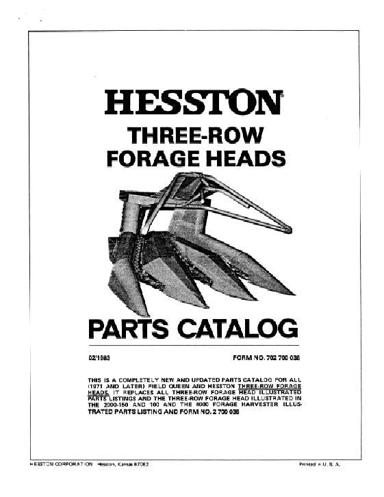 AGCO 3 Row Head F3R Parts Book 702700038 English