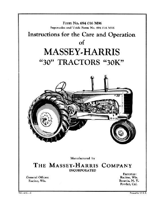 AGCO 30 30K Tractor Operator Manual 694016M96 English