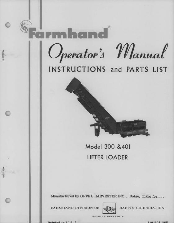 AGCO 300 401 Lifter Loader (1965) Operator Manual 1PD604765 English
