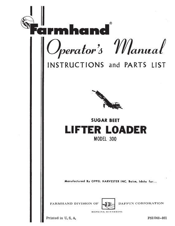 AGCO 300 Lifter Loader (1961) Operator Manual FS1048861 English