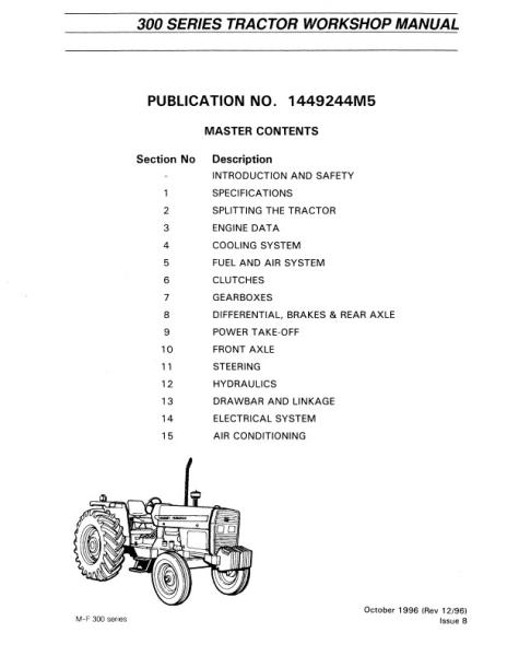 AGCO 300 Series Tractor (UK) (packet) Service Manual 1449244M5 English