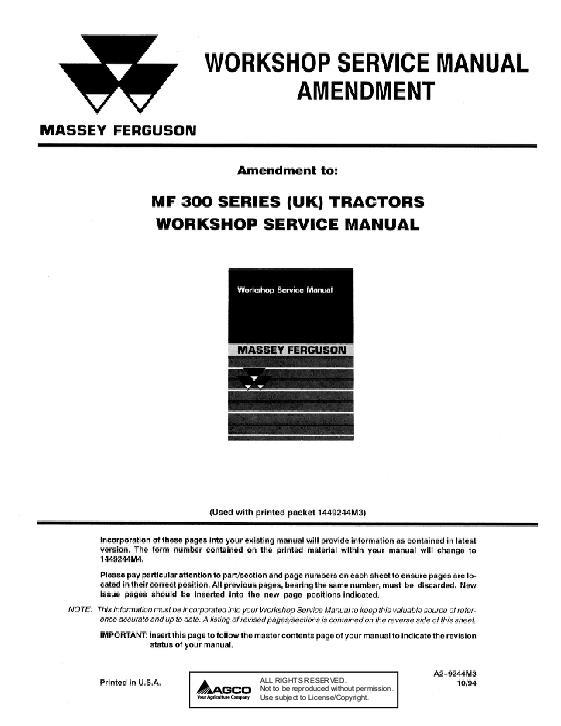 AGCO 300 Series Tractor (amendment for 1449244M3) Service Manual A2-9244M3 English