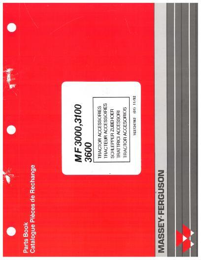 AGCO 3000 3100 3600 Tractor (accessories) Parts Book 1637247B2 English