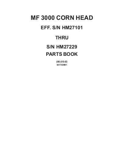 AGCO 3000 Corn Head (sn HM27101-HM27229) Parts Book 651753M91 English