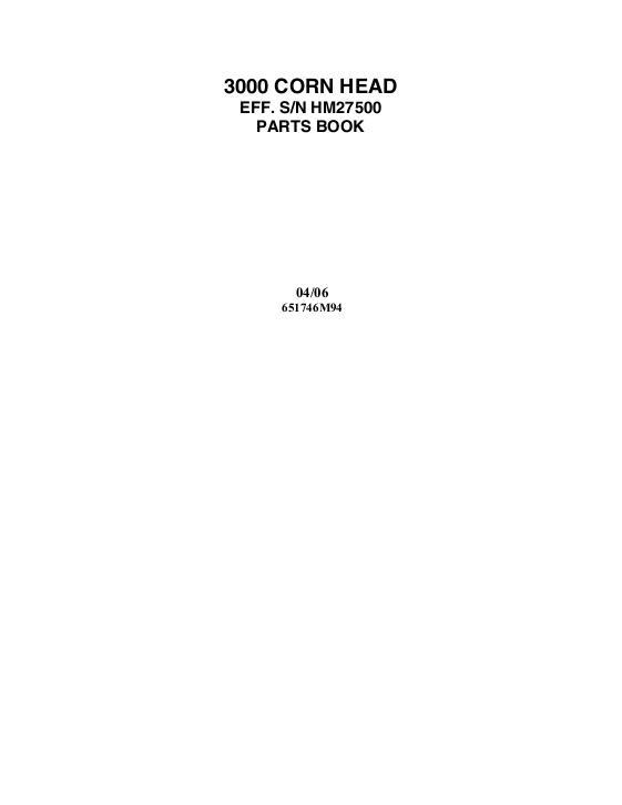 AGCO 3000 Corn Head (sn HM27500-HR27999) Parts Book 651746M94 English