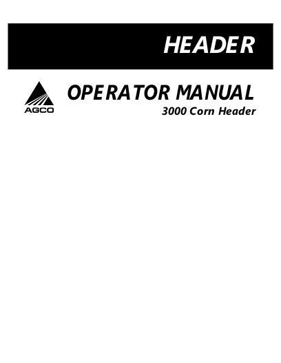 AGCO 3000 Hugger Corn Head (eff sn HM27500) Operator Manual 700721705C English