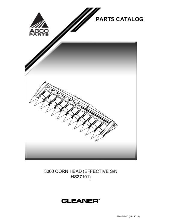 AGCO 3000 Hugger Corn Head (eff sn HSxx101, 2007) Parts Book 79025184D English