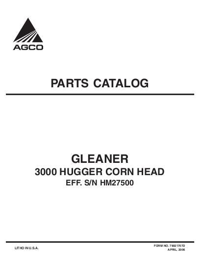AGCO 3000 Hugger Corn Head (sn HM27500 - HR27999) Parts Book 79021707D English