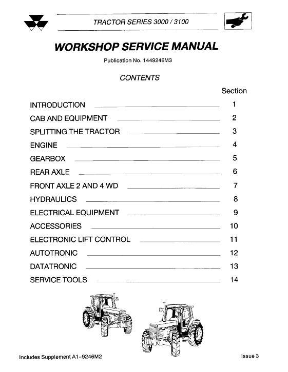 AGCO 3000 Series 3100 Series Tractor (packet) Service Manual 1449246M3 English