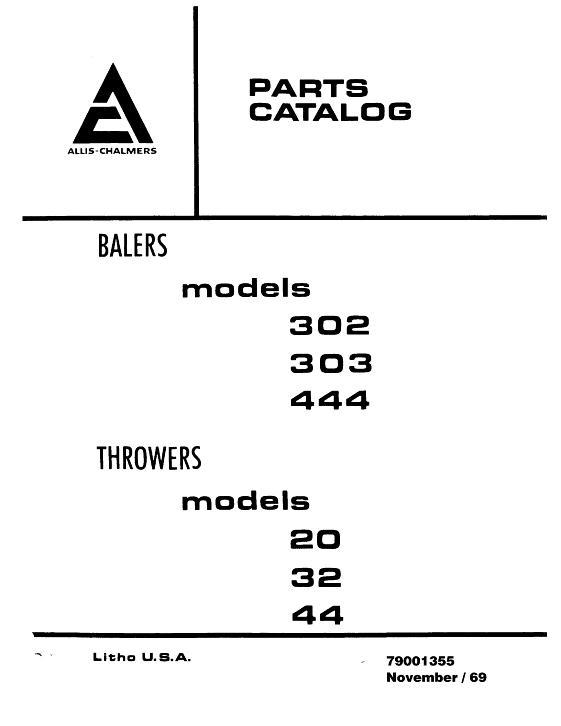 AGCO 302 303 444 Baler 20 30 44 Bale Thrower Parts Book 79001355 English