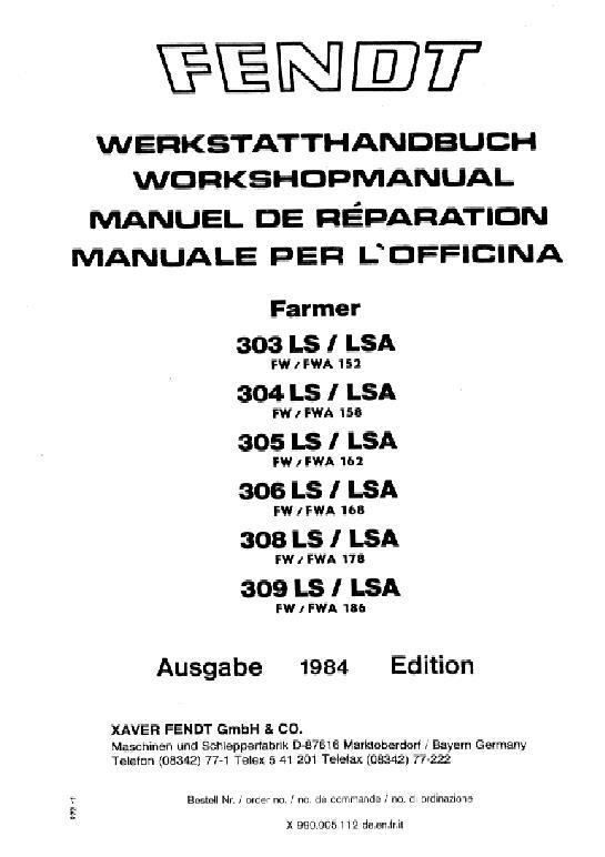 AGCO 303 304 305 306 308 309 LS, LSA Tractor Service Manual 72381583 Multiple