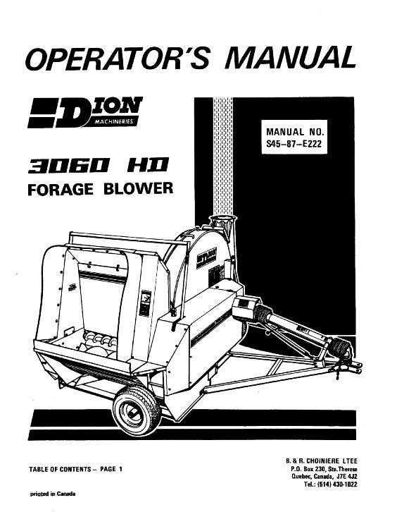 AGCO 3060HD Forage Blower Operator Manual S4587E222 English
