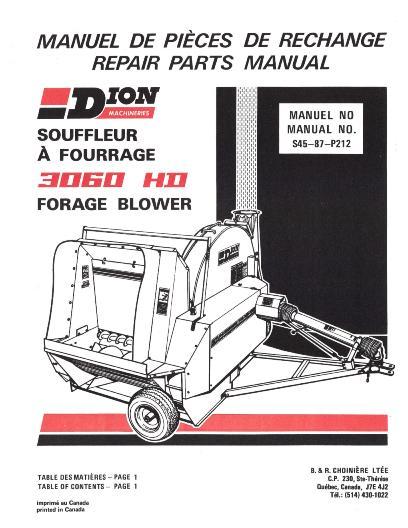 AGCO 3060HD Forage Blower Parts Book S4587P212 Multiple