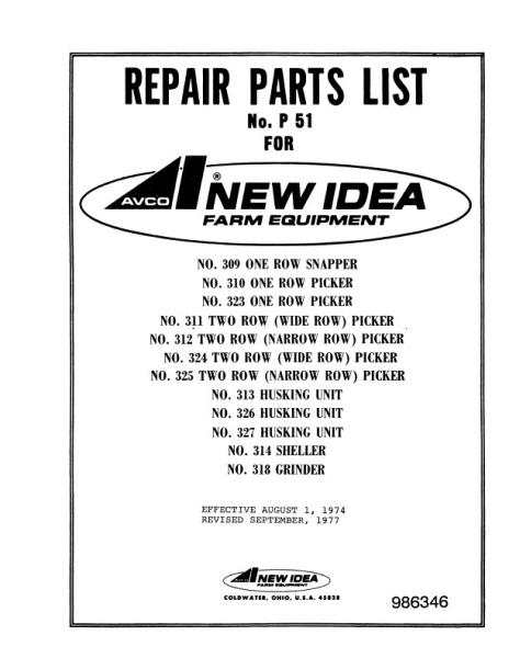 AGCO 309 Snapper 310 323 Picker 311 312 313 314 318 319 Gathering Parts Book 986346 English