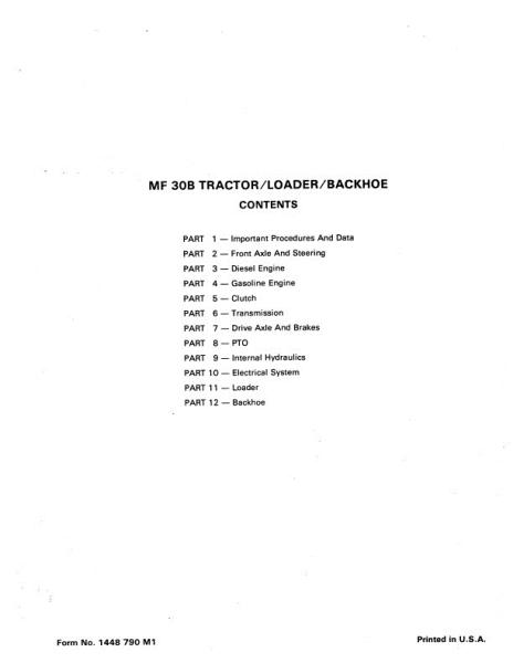 AGCO 30B Tractor Loader Backhoe (also used 30D Detroit) (packet) Service Manual 1448790M1 English