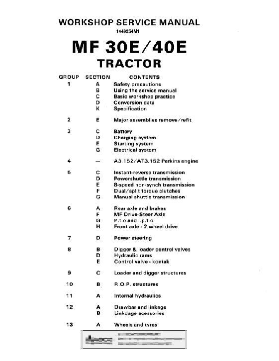 AGCO 30E 40E Tractor Loader Loader Backhoe (packet, less engine) Service Manual 1449254M1 English