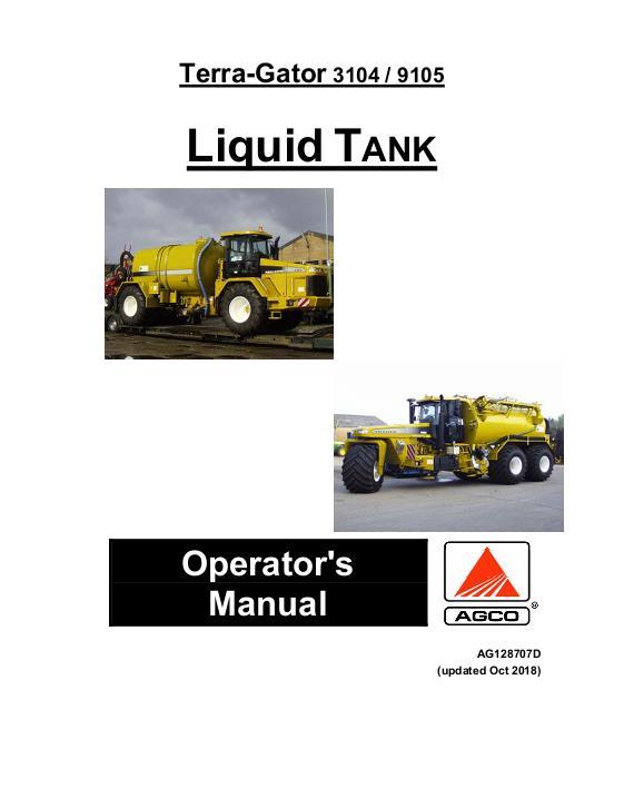 AGCO 3104 9105 9205 TerraGator NMS (liquid tank, 2005-07) Operator Manual AG128707D English
