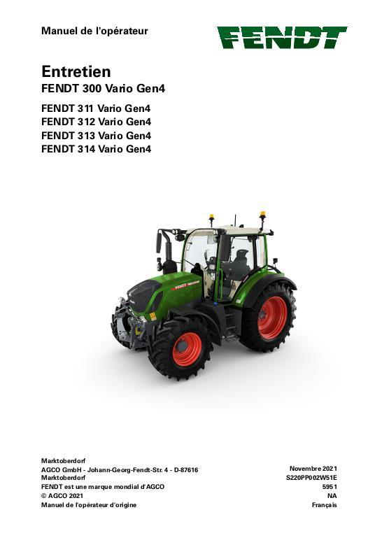 AGCO 311 312 313 314 Gen4 Tractor (No Am, maintenance) Operator Manual 72667536 French