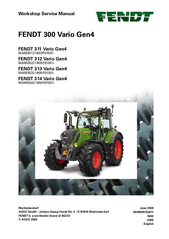 AGCO 311 312 313 314 Gen4 Tractor (packet) Service Manual 72660951 English