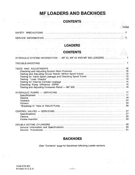 AGCO 32 34 300 Loader, 52 54 54S Backhoe (attachment) Service Manual 1448976M2 English