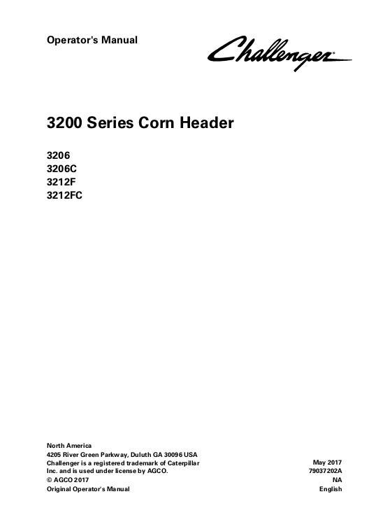 AGCO 3206 3212 Corn Head Operator Manual 79037202A English