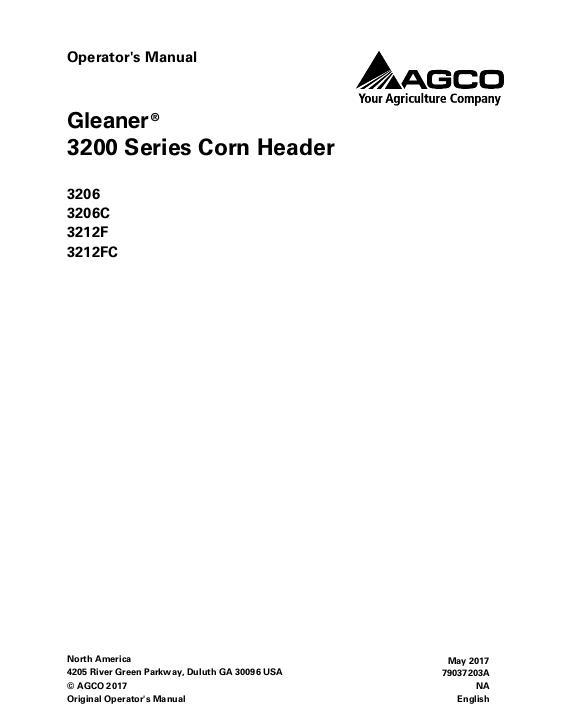 AGCO 3206 3212 Corn Head Operator Manual 79037203A English
