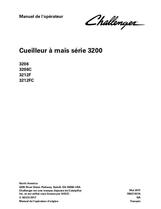 AGCO 3206 3212 Corn Header Operator Manual 79037357A French