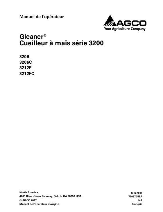 AGCO 3206 3212 Corn Header Operator Manual 79037358A French