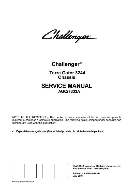 AGCO 3244 TerraGator (chassis) Service Manual AG627333A English
