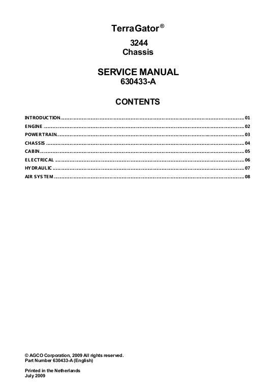 AGCO 3244 TerraGator (chassis) Service Manual AG630433 English