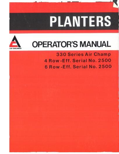 AGCO 330 Series Planter (Air Champ 4 row & 6 row, eff sn 2500) Operator Manual 71503297 English