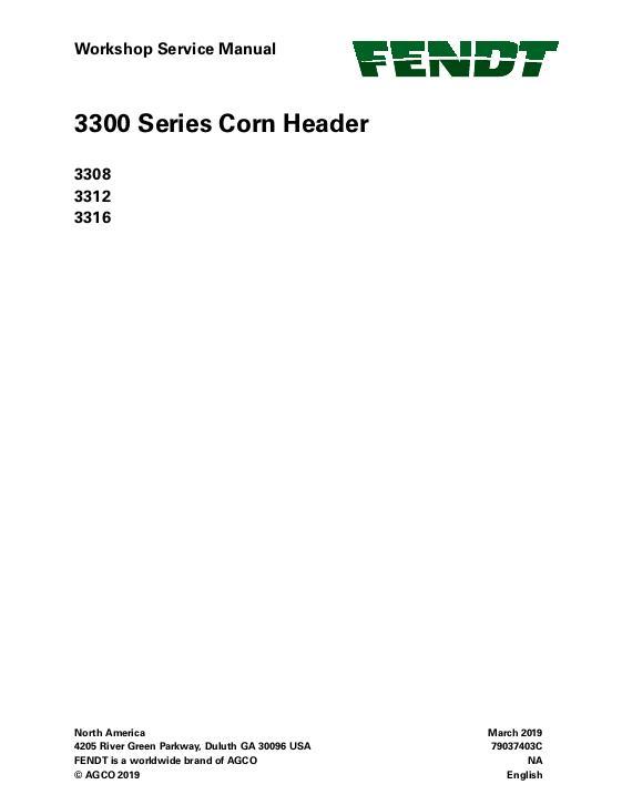 AGCO 3308 3312 3316 Corn Head Service Manual 79037403C English