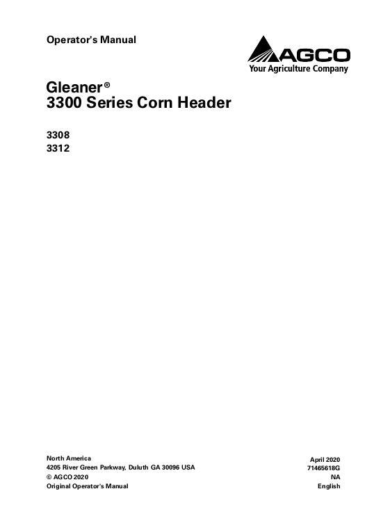 AGCO 3308 3312 Corn Head Operator Manual 71465618G English 1 AGCO 3308 3312 Corn Head Operator Manual 71465618G English