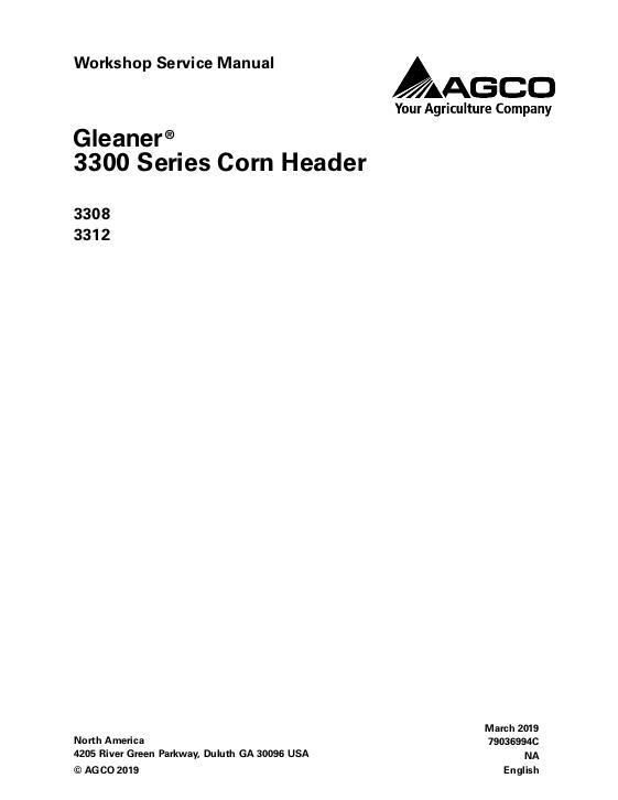 AGCO 3308 3312 Corn Head Service Manual 79036994C English