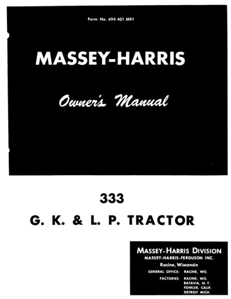 AGCO 333 Tractor (gas kerosene LP gas) Operator Manual 694401M91 English