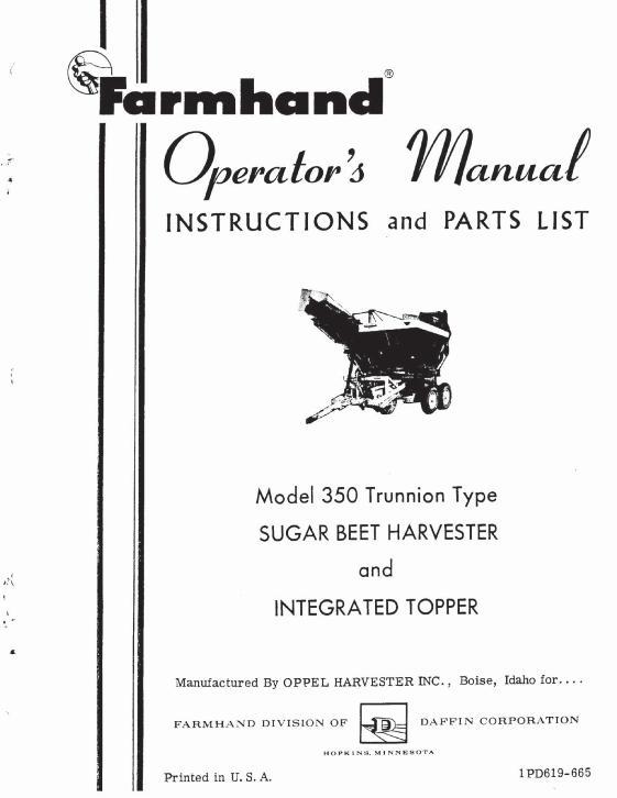 AGCO 350 Beet Harvester (1965) Operator Manual 1PD619665 English 1 AGCO 350 Beet Harvester (1965) Operator Manual 1PD619665 English