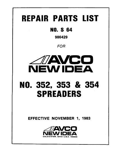 AGCO 352 353 354 Manure Spreader Parts Book 986429 English