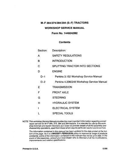 AGCO 354 364 374 384 394 (F-S-V-SP-FP-GE) (packet) Service Manual 1449242M2 English