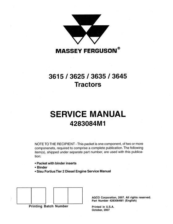 AGCO 3615 3625 3635 3645 Tractor (packet) Service Manual 4283084M1 English