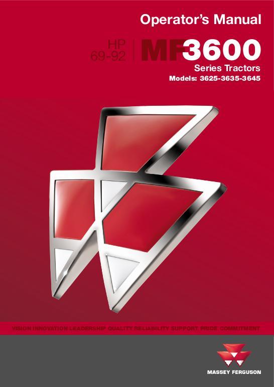 AGCO 3625 3635 3645 Tractor (tier 3, eff sn T14027) Operator Manual VA373889 English