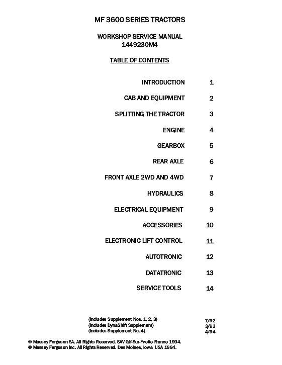AGCO 3630 3650 3660 3670 3680 3690 Tractor (packet) Service Manual 1449230M4 English