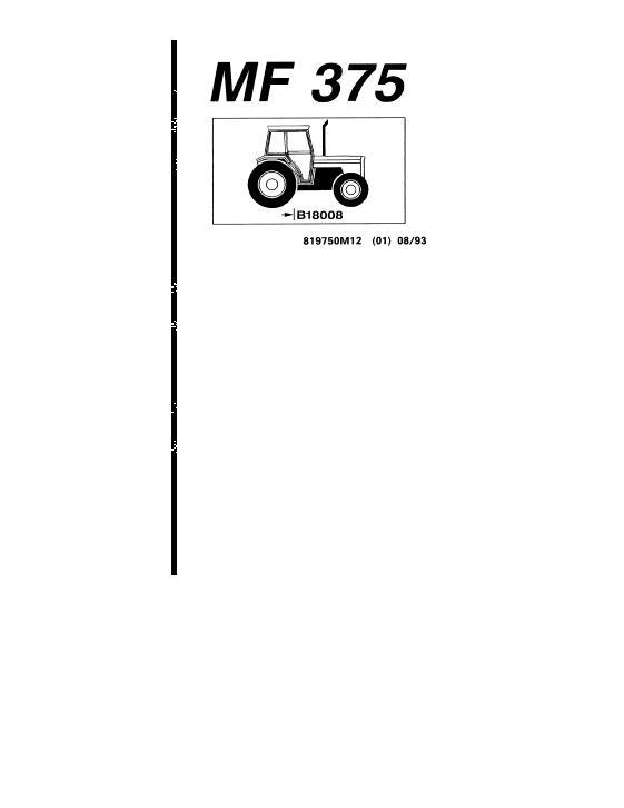 AGCO 375 Tractor (prior sn B18009) Parts Book 819750M12 Multiple