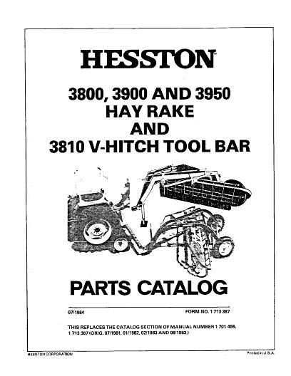 AGCO 3800 3900 3950 Hay Rake 3810 V Hitch Tool Bar (1981-83) Parts Book 1713387 English