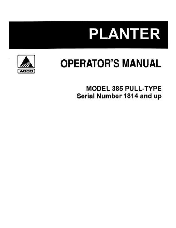 AGCO 385 Planter Operator Manual 71510875 English 1 AGCO 385 Planter Operator Manual 71510875 English