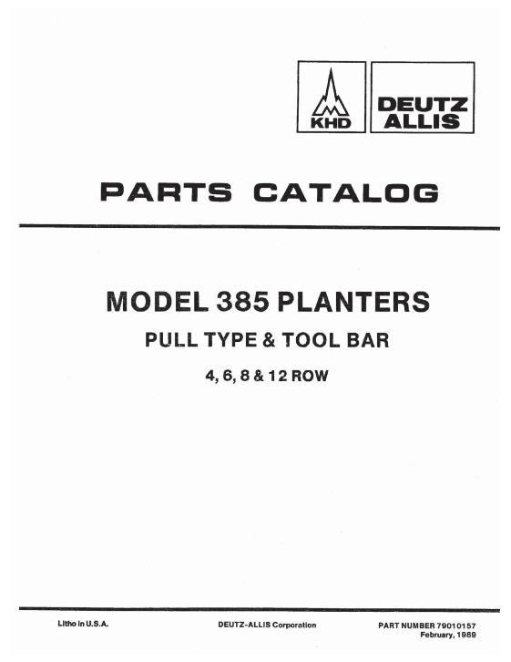 AGCO 385 Planter (pull type & tool bar) Parts Book 79010157 English
